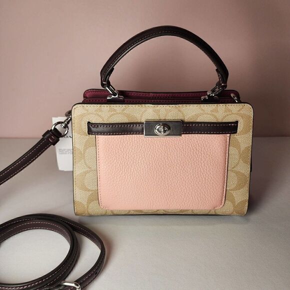 NWT Coach C8318 Signature Mini Lane Top Handle Light Pink Multi - Picture 1 of 8